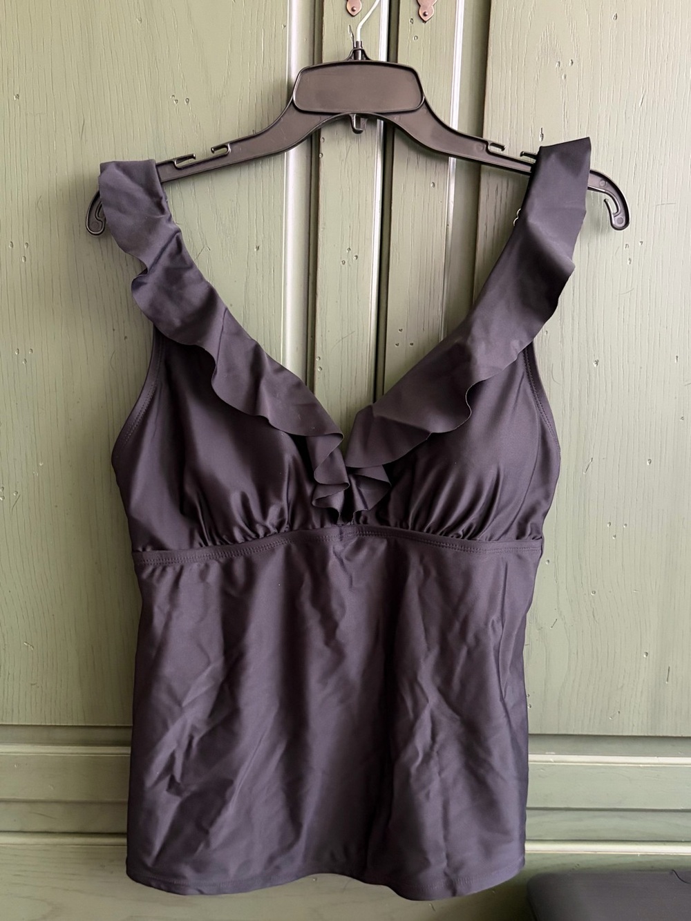 DKNY Black Swim Bikini Top with Ruffle Detail,  size 14
